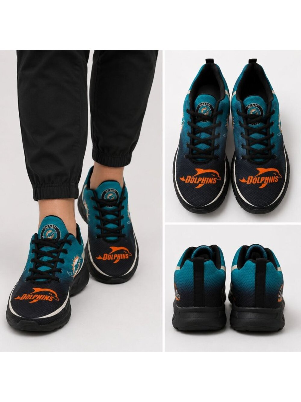 Miami Dolphins Fan Sneakers Lace-Up Sports Unisex Lightweight Green/Multi Size44